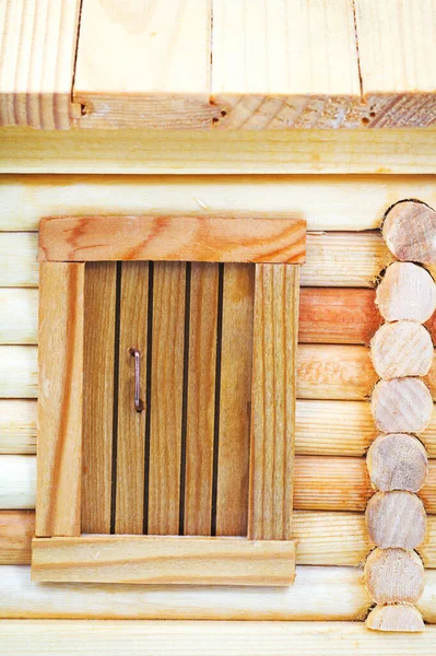 Drzwi Modelu Prostej Wsi Drewniany Dom Dziennik Izolowany Białym Tle — Zdjęcie stockowe