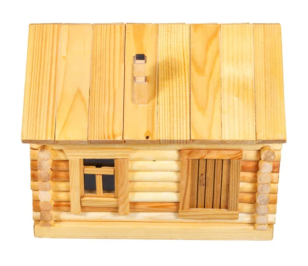 Выше Вид Фасада Модели Простого Деревенского Деревянного Бревенчатого Дома Изолирован — стоковое фото