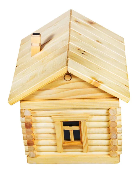 白い背景に隔離されたシンプルな村の木造ログハウスの模型の側面の上の景色 — ストック写真