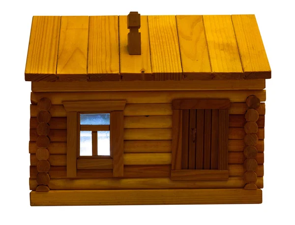 Фасадная Модель Деревенского Деревянного Бревенчатого Дома Белом Фоне — стоковое фото