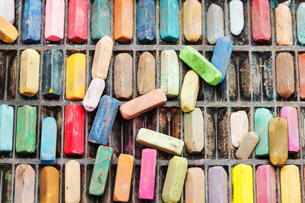 Pack Many Used Artistic Dry Pastels Close — стоковое фото