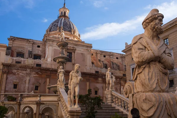 Вид Fontana Delle Vergogne Площади Пьяцца Претория Палермо Италия — стоковое фото