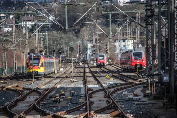 Bahngleise Mit Zügen — Stockfoto