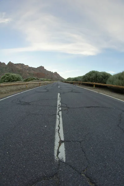 Hdr Desert Lonely Road Landscape Volcan Teide National Park Tenerife — Fotografia de Stock