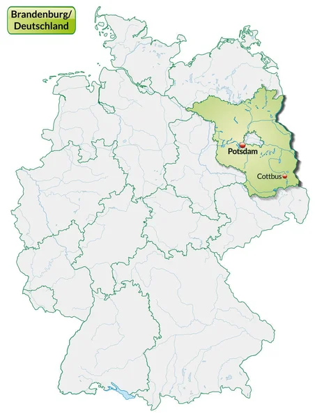 Mapa Brandenburg Con Capitales Verde Pastel —  Fotos de Stock