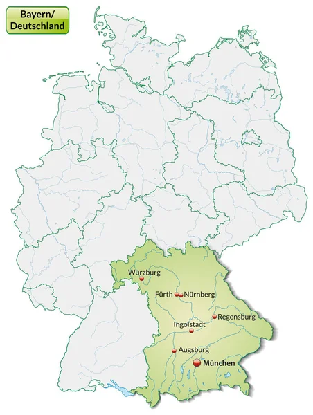 Mappa Della Bavaria Con Capitelli Verde Pastello — Foto Stock