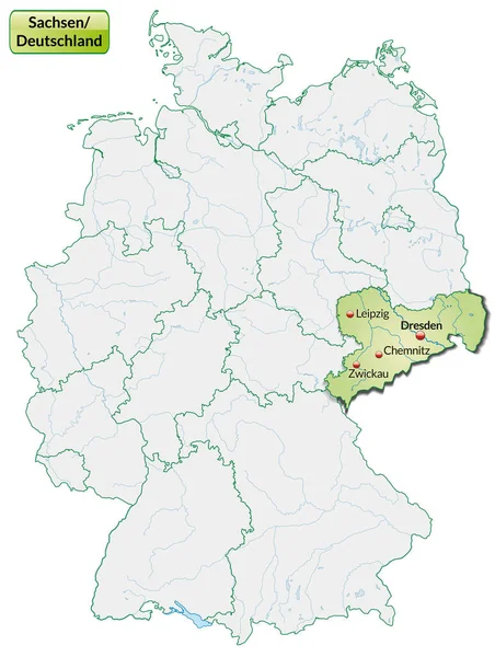 Karta Över Sachsen Med Huvudstäder Pastel Green — Stockfoto