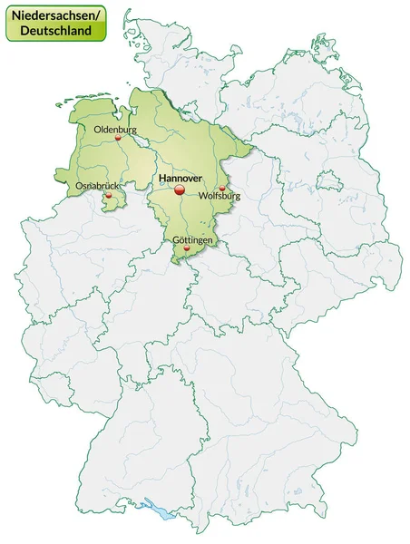 Mapa Dolní Saxonie Velkými Písmeny Pastelové Zeleni — Stock fotografie