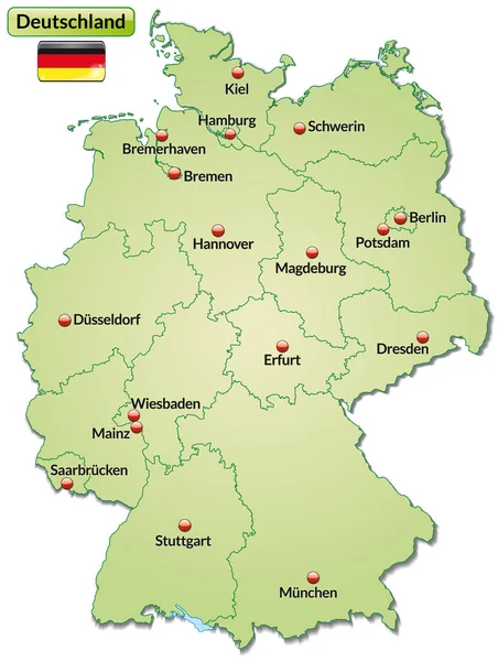 Карта Німеччини Капітелями Пастелі Зеленим — стокове фото