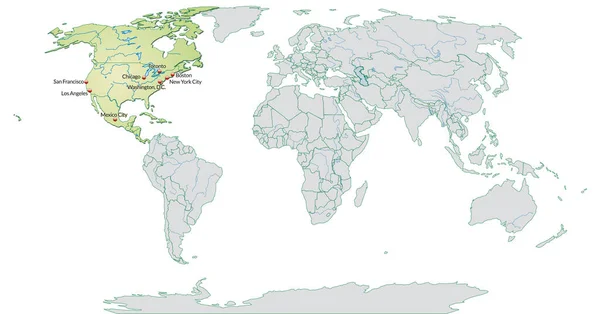 Mapa Severní Ameriky Hlavními Městy Pastelové Zeleni — Stock fotografie