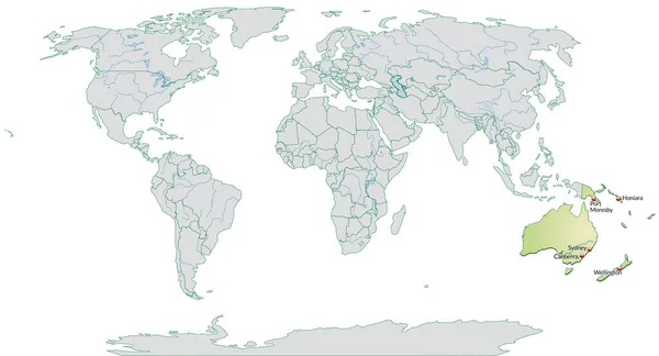 Mapa Australia Con Capiteles Verde Pastel —  Fotos de Stock