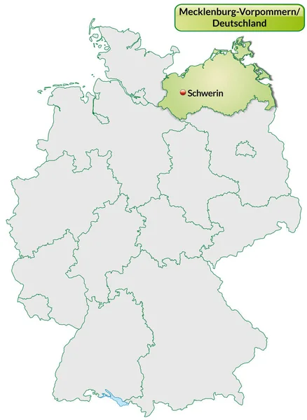 Kaart Van Mecklenburg Vorpommern Met Hoofdsteden Pastelgroen — Stockfoto