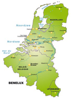map of benelux countries as an overview map in green clipart