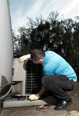 Hispanic air conditioning system repair maintenance man clipart