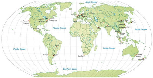 Map World Capitals Pastel Green — Stock Photo, Image