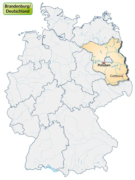 Mapa Brandenburg Con Capitales Naranja Pastel —  Fotos de Stock