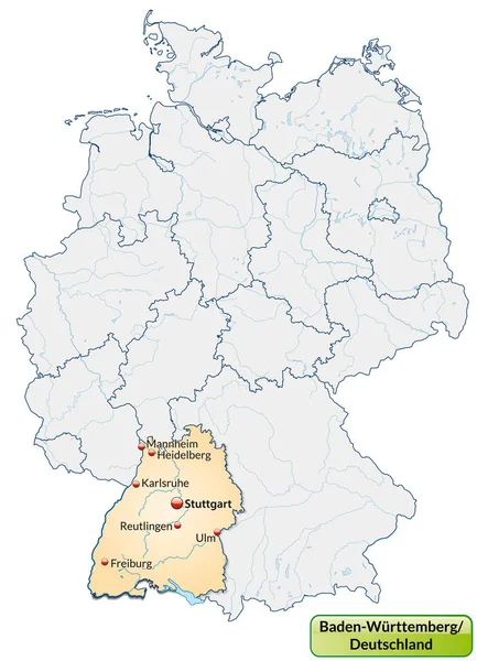 Mapa Baden Wuerttemberg Con Capiteles Naranja Pastel — Foto de Stock