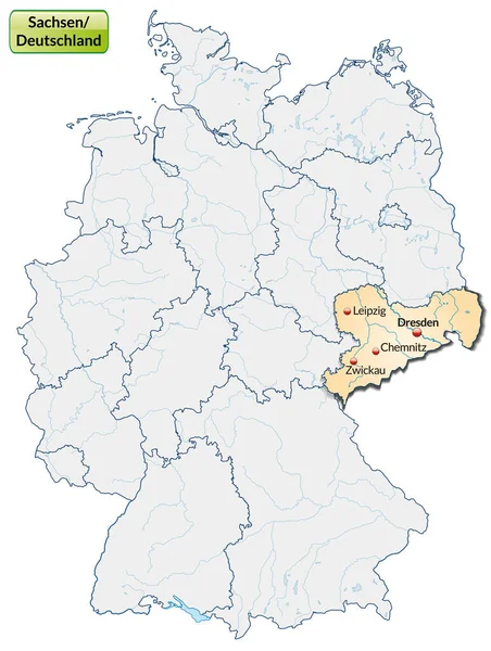 Mapa Saksonii Stolicami Pastelowej Pomarańczy — Zdjęcie stockowe