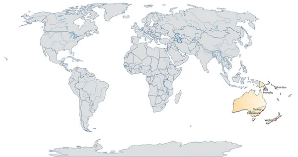 Mapa Australia Con Las Principales Ciudades Naranja Pastel — Foto de Stock