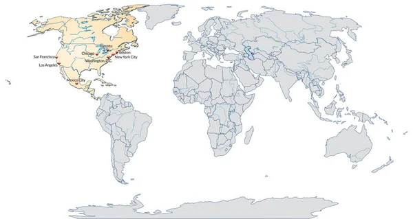 Mapa América Del Norte Con Capitales Naranja Pastel —  Fotos de Stock