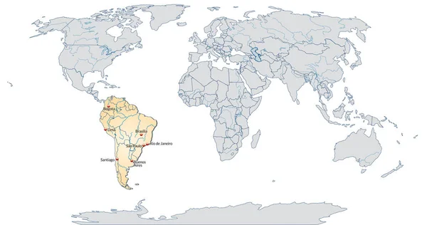 Mapa América Del Sur Con Capitales Naranja Pastel — Foto de Stock