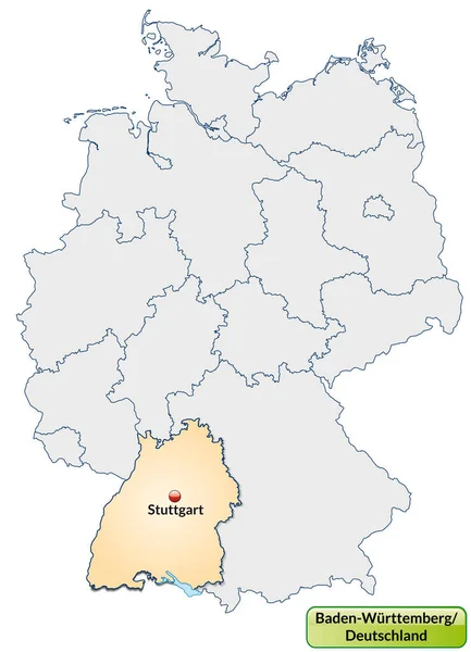 Mappa Baden Wuerttemberg Con Capitali Arancione Pastello — Foto Stock