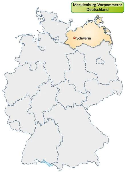 Mecklenburg Vorpommern地图 首都为橙红色 — 图库照片