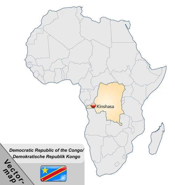 Mapa Congo República Democrática Con Capitales Naranja Pastel —  Fotos de Stock