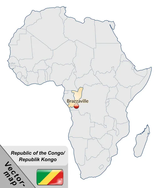 パステル オレンジの首都とコンゴ共和国の地図 — ストック写真