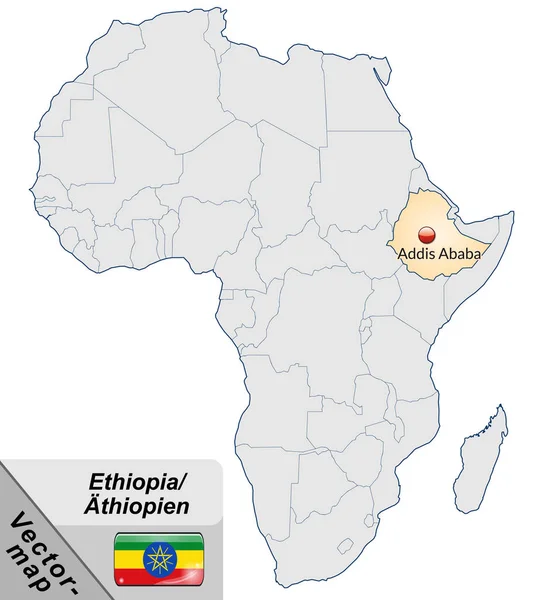 Mapa Etiopía Con Capiteles Naranja Pastel —  Fotos de Stock