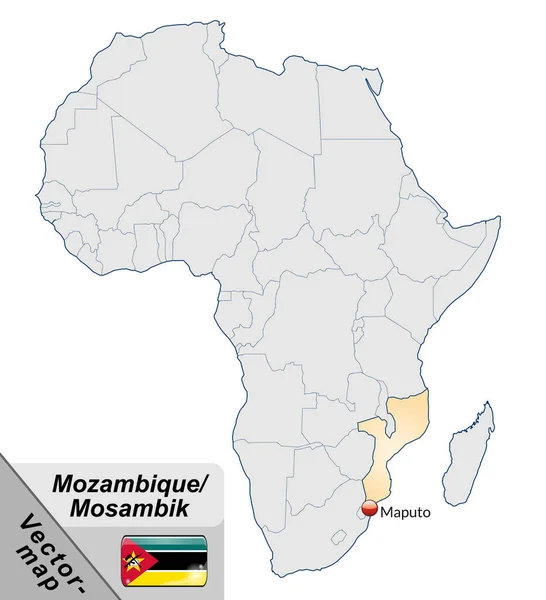 Kaart Van Mozambique Met Hoofdsteden Pastel Oranje — Stockfoto