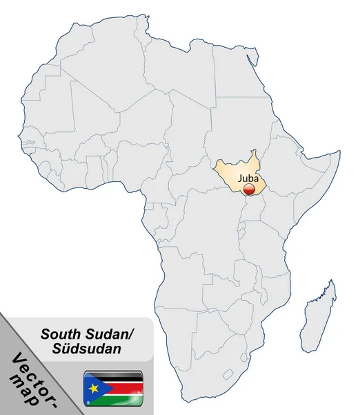 Kaart Van Zuid Sudan Met Hoofdsteden Pasteloranje — Stockfoto