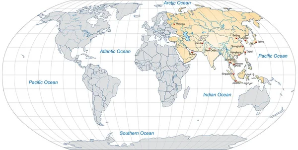 Map Asia Capitals Pastel Orange — Stock Photo, Image