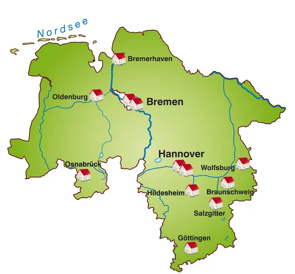 Инфографика Зеленого Цвета Карте Нижней Саксонии — стоковое фото