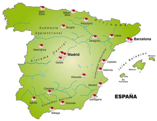 Mappa Spagna Come Infografica Verde — Foto Stock