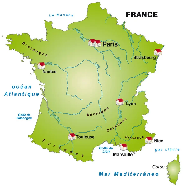Mapa Francji Jako Info Grafika Zieleni — Zdjęcie stockowe