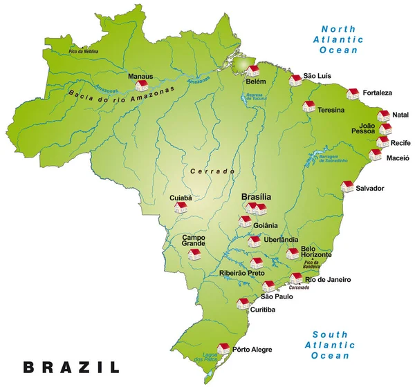 Kaart Van Brazilië Als Infographic Het Groen — Stockfoto