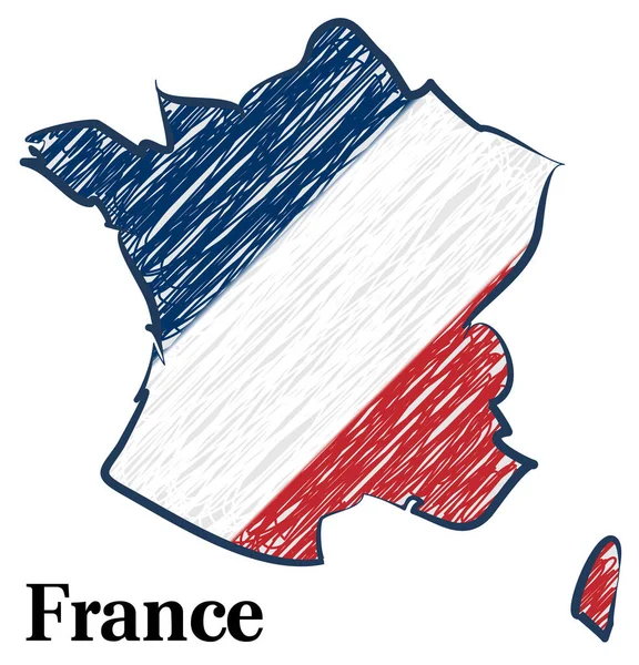 Kaart Van Frankrijk Thematisch Als Een Kleurrijke Krabbel — Stockfoto