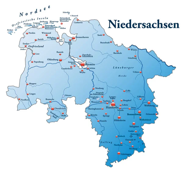 Map Lower Saxony Map Blue — Stock Photo, Image