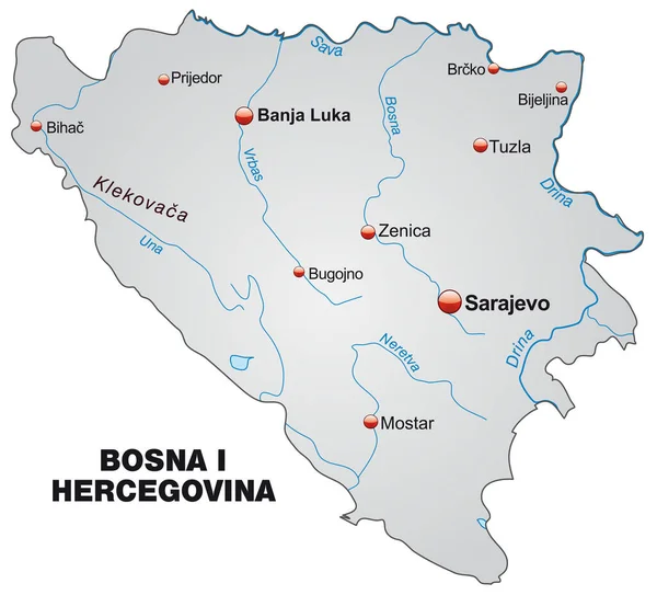 Χάρτης Της Βοσνίας Και Ερζεγοβίνης Χάρτη Επισκόπησης Γκρι — Φωτογραφία Αρχείου