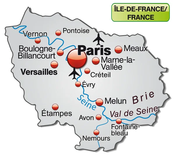 Karte Von Ile France Als Übersichtskarte Grau — Stockfoto