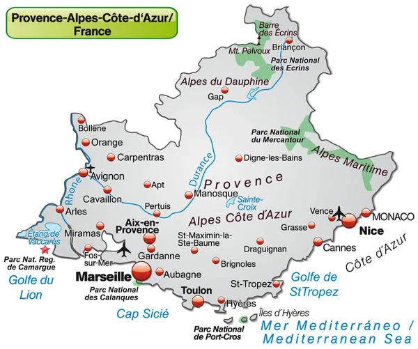 Karte Der Provence Alpes Cote Azur Als Übersichtskarte Grau — Stockfoto