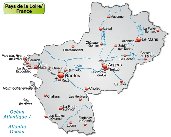 Karte Von Loire Als Karte Grau — Stockfoto