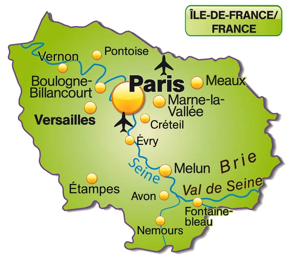 Mapa Ile France Jako Szkic Mapy Kolorze Zielonym — Zdjęcie stockowe