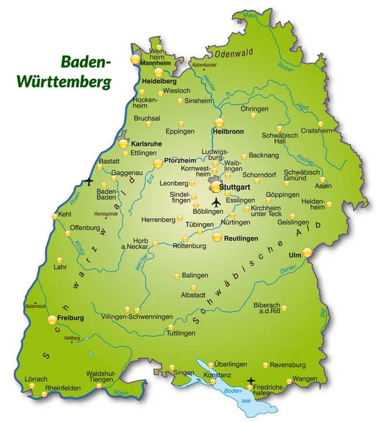 Mappa Baden Wuerttemberg Come Mappa Panoramica Verde — Foto Stock