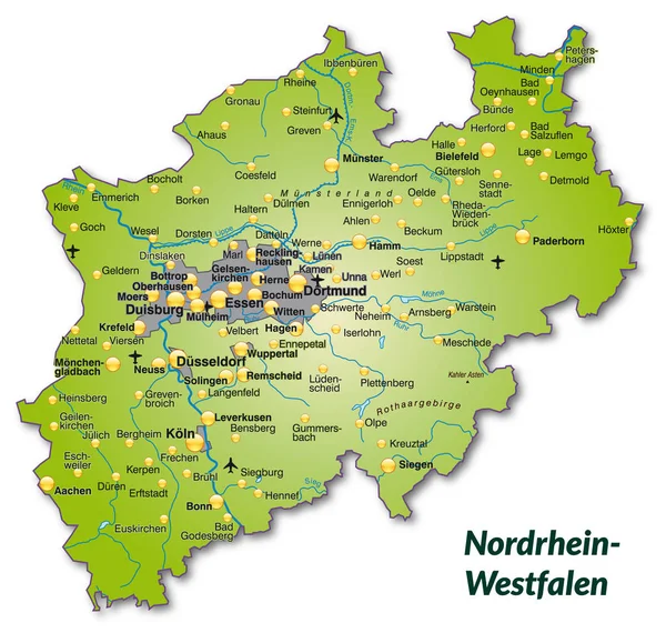 Mapa Del Norte Rhine Westphalia Como Mapa General Verde — Foto de Stock