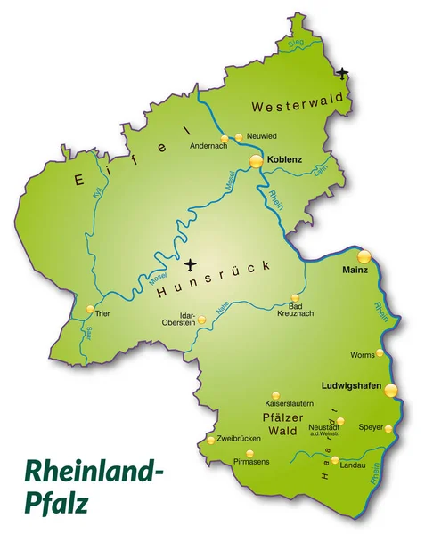 Mappa Rineland Palatinato Come Mappa Verde — Foto Stock