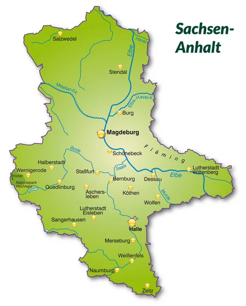 Χάρτης Της Σαξωνίας Ανχαλτ Χάρτη Επισκόπησης Στο Πράσινο — Φωτογραφία Αρχείου