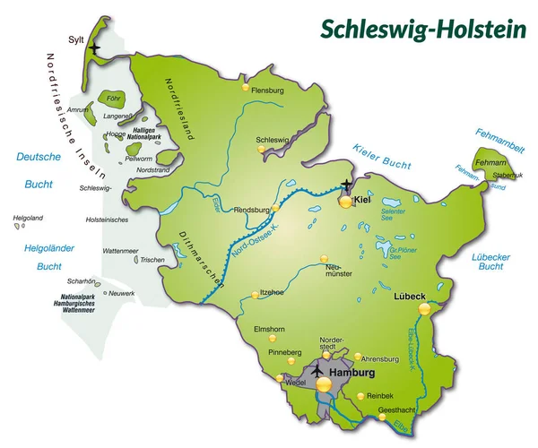 Schleswig Holstein Haritası Yeşille Gösterilmiş — Stok fotoğraf