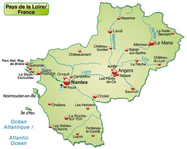 Landkarte Von Loire Als Landkarte Pastellgrün — Stockfoto
